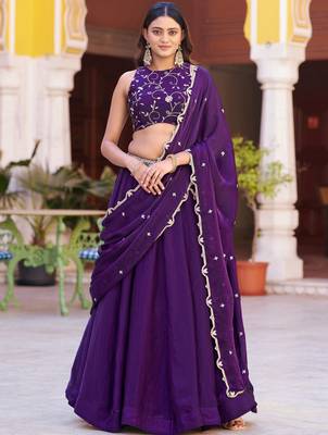 Stunning Purple Sequins Silk Festival Wear Lehenga Choli with Dupatta 3