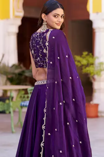Stunning Purple Sequins Silk Festival Wear Lehenga Choli with Dupatta