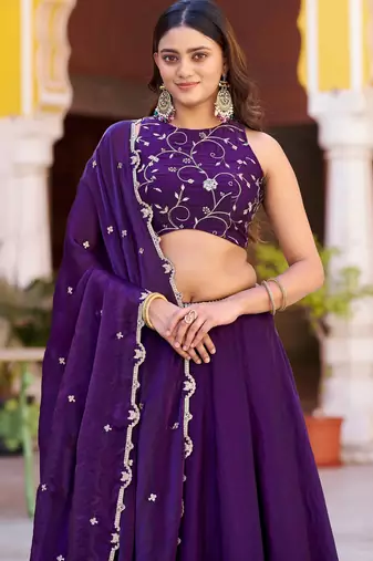 Stunning Purple Sequins Silk Festival Wear Lehenga Choli with Dupatta
