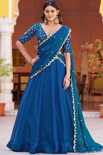 Glamorous Blue Sequins Art Silk Wedding Wear Lehenga Choli