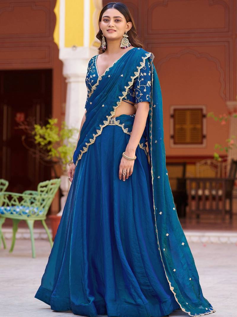 Glamorous Blue Sequins Art Silk Wedding Wear Lehenga Choli