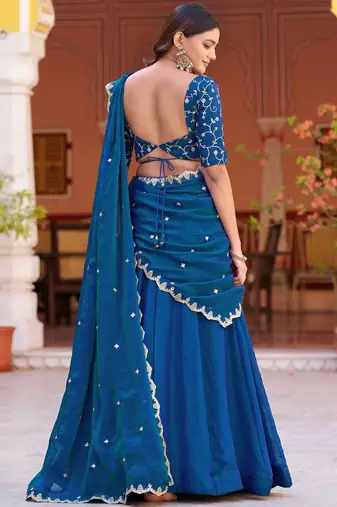 Glamorous Blue Sequins Art Silk Wedding Wear Lehenga Choli