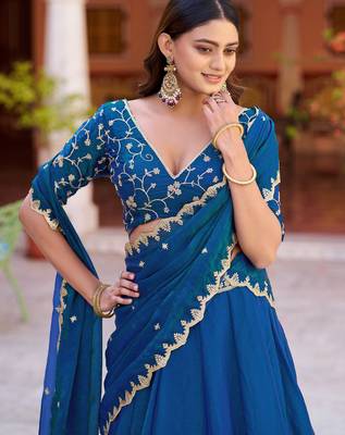 Glamorous Blue Sequins Art Silk Wedding Wear Lehenga Choli 5
