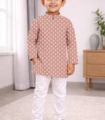 Peach cotton thread embroidery work kid's kurta pyjama