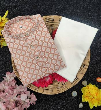 Peach cotton thread embroidery work kid's kurta pyjama 2