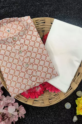 Peach cotton thread embroidery work kid's kurta pyjama