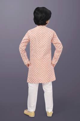 Peach cotton thread embroidery work kid's kurta pyjama 5