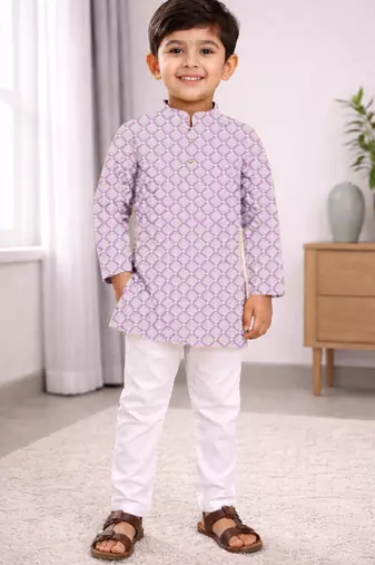 Pink cotton thread embroidery work kid's kurta pyjama