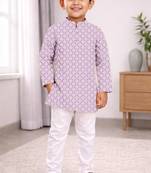 Pink cotton thread embroidery work kid's kurta pyjama