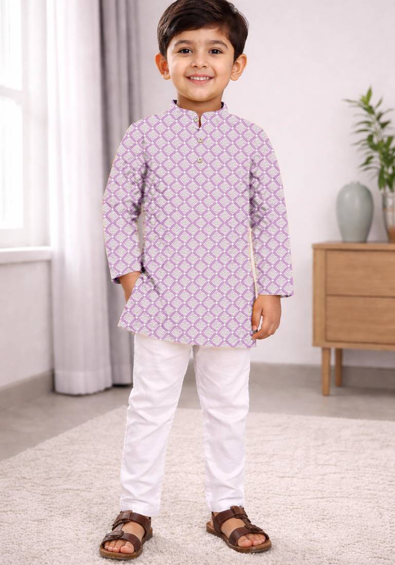 Pink cotton thread embroidery work kid's kurta pyjama