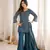 Women   s blue embroidered kurta with bell bottom pant & dupatta set