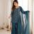 Women’s blue embroidered kurta with bell bottom pant & dupatta set
