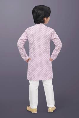 Pink cotton thread embroidery work kid's kurta pyjama 3