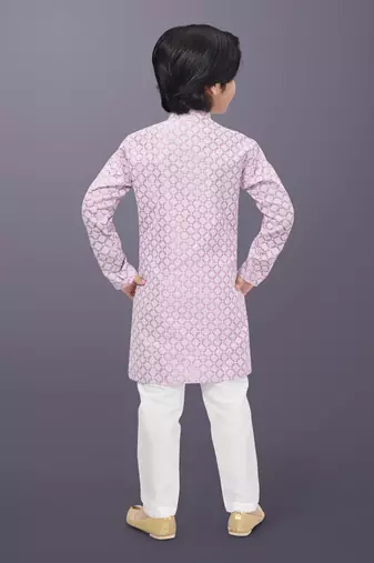 Pink cotton thread embroidery work kid's kurta pyjama