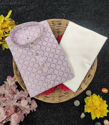 Pink cotton thread embroidery work kid's kurta pyjama 4