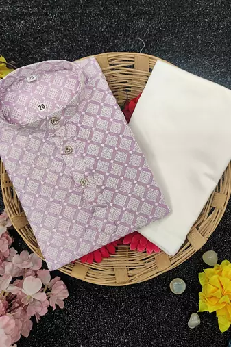 Pink cotton thread embroidery work kid's kurta pyjama