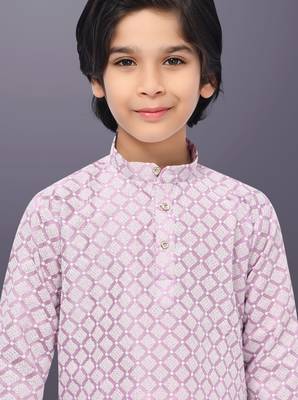 Pink cotton thread embroidery work kid's kurta pyjama 5
