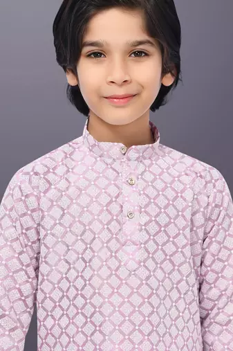 Pink cotton thread embroidery work kid's kurta pyjama