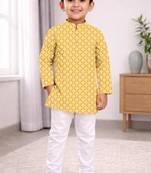 Yellow cotton thread embroidery work kid's kurta pyjama