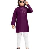 Wine viscose sequins embroidery work kid's kurta pyjama