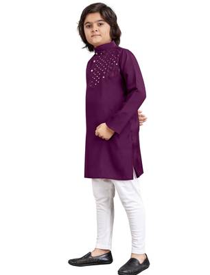 Wine viscose sequins embroidery work kid's kurta pyjama 2