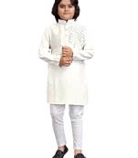 White viscose sequins embroidery work kid's kurta pyjama