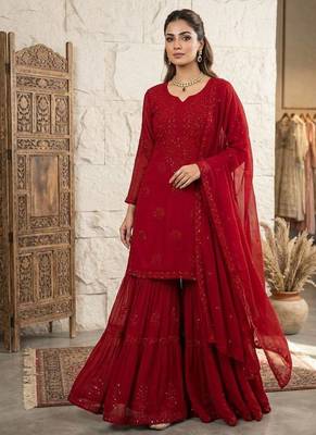 Designer georgette sharara suit with sequence embroidery dupatta 1