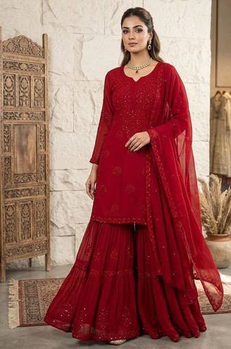 Designer georgette sharara suit with sequence embroidery dupatta