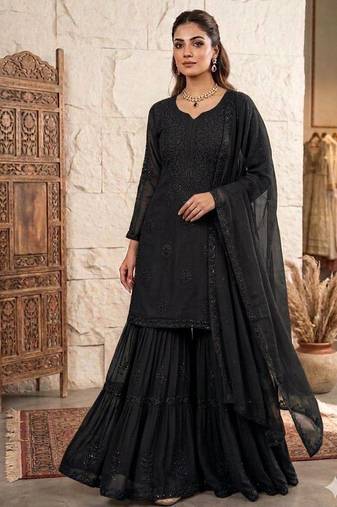 Designer georgette sharara suit with sequence embroidery dupatta