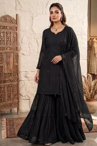 Designer georgette sharara suit with sequence embroidery dupatta