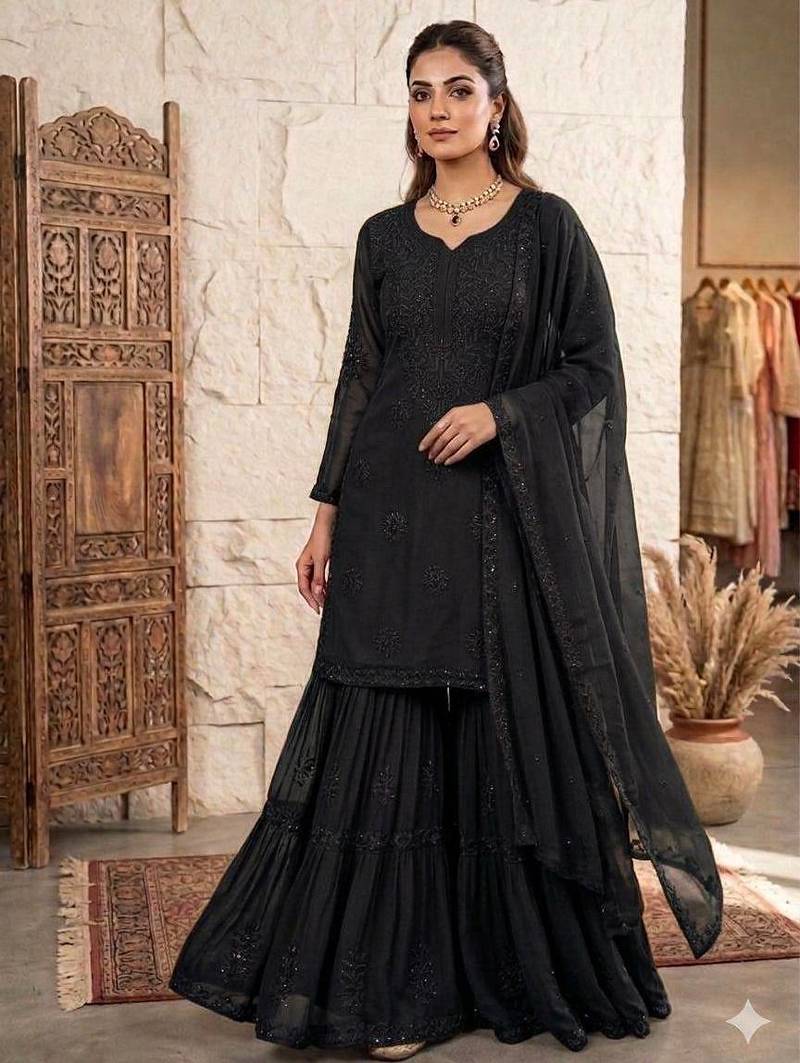 Designer georgette sharara suit with sequence embroidery dupatta