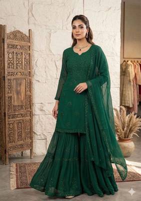 Designer georgette sharara suit with sequence embroidery dupatta 1