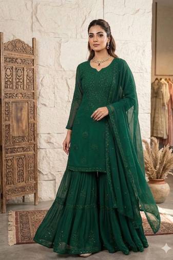 Designer georgette sharara suit with sequence embroidery dupatta