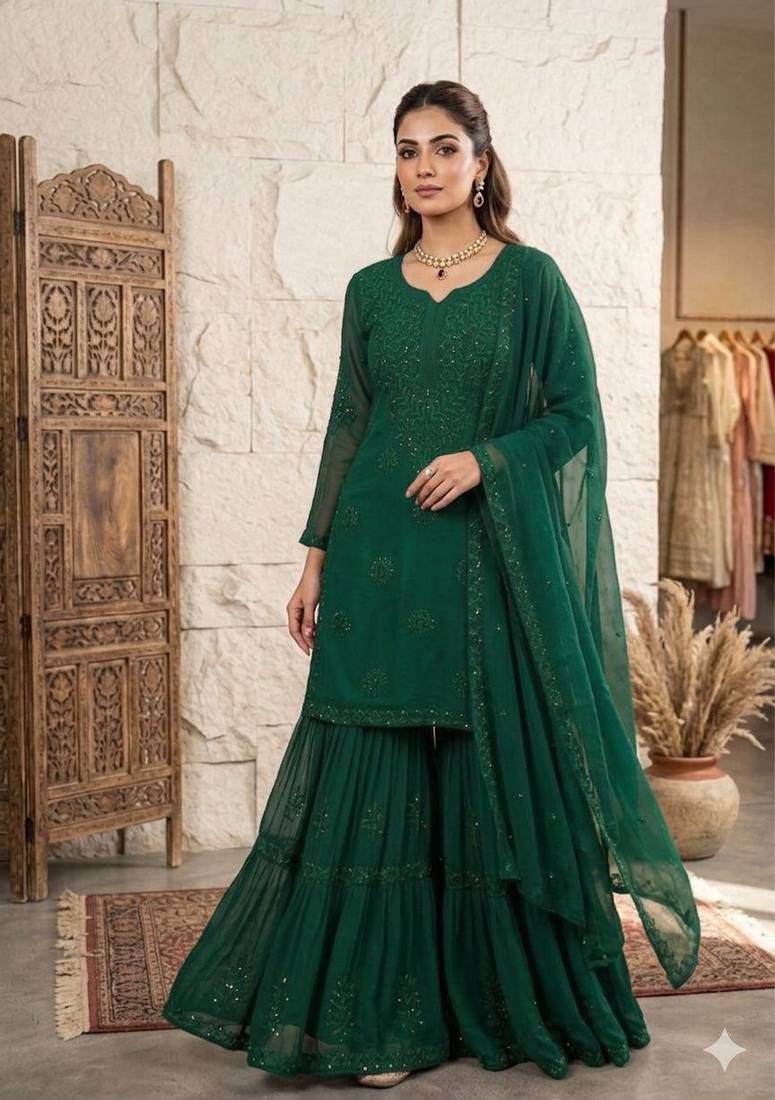 Designer georgette sharara suit with sequence embroidery dupatta