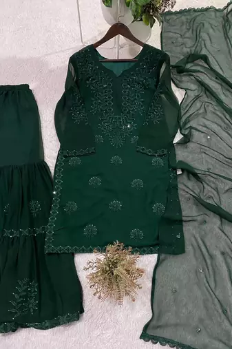 Designer georgette sharara suit with sequence embroidery dupatta