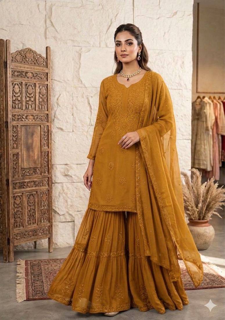  georgette sharara suit with sequins embroidery dupatta