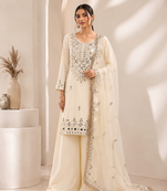 Designer georgette palazzo suit with real mirror embroidery