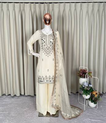 Designer georgette palazzo suit with real mirror embroidery 2