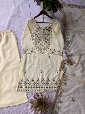 Designer georgette palazzo suit with real mirror embroidery 3