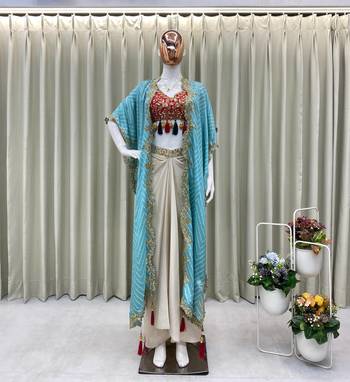 Designer draped skirt set with sequins shrug & tube blouse 2