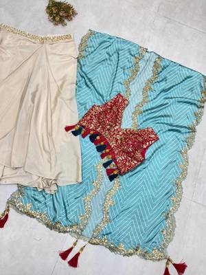 Designer draped skirt set with sequins shrug & tube blouse 4