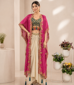 Designer draped skirt set with sequins shrug & tube blouse