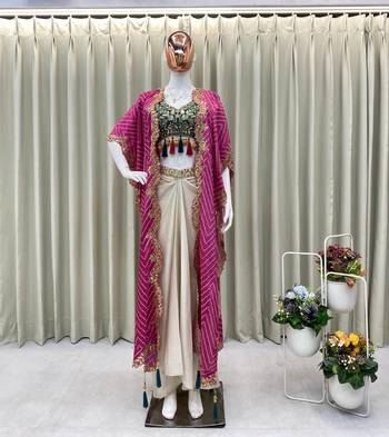 Designer draped skirt set with sequins shrug & tube blouse 2