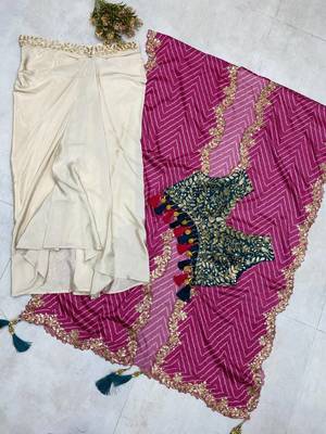 Designer draped skirt set with sequins shrug & tube blouse 3