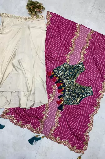 Designer draped skirt set with sequins shrug & tube blouse