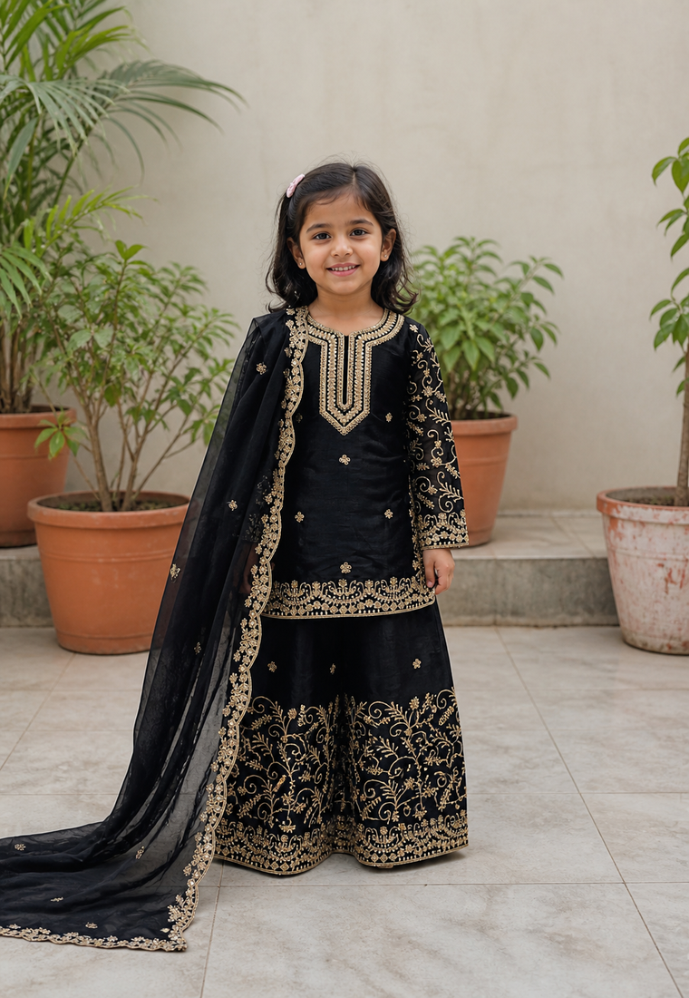 Gmy silk embroidery black readymade salwar suit