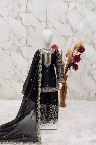 Gmy silk embroidery black readymade salwar suit