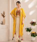 Designer draped skirt set with sequins shrug & tube blouse