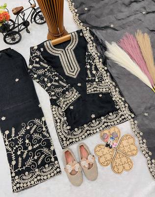 Gmy silk embroidery black readymade salwar suit 3