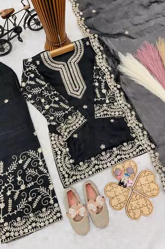 Gmy silk embroidery black readymade salwar suit